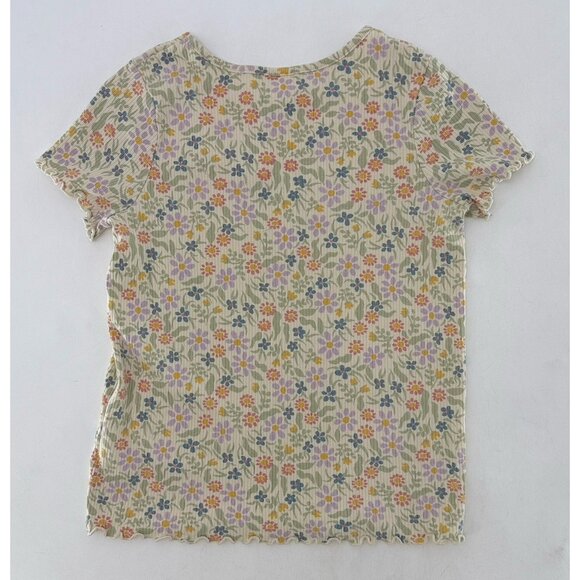 Cat & Jack Ditzy Floral‎ Ribbed Knit Top Girls Short Sleeve Beige Shirt L 10/12 - Picture 2 of 7